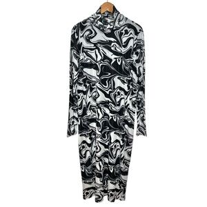 Eloquii Stretch Mesh Psychedelic Midi Dress Size 22 Sheer Sleeve Black White Y2K